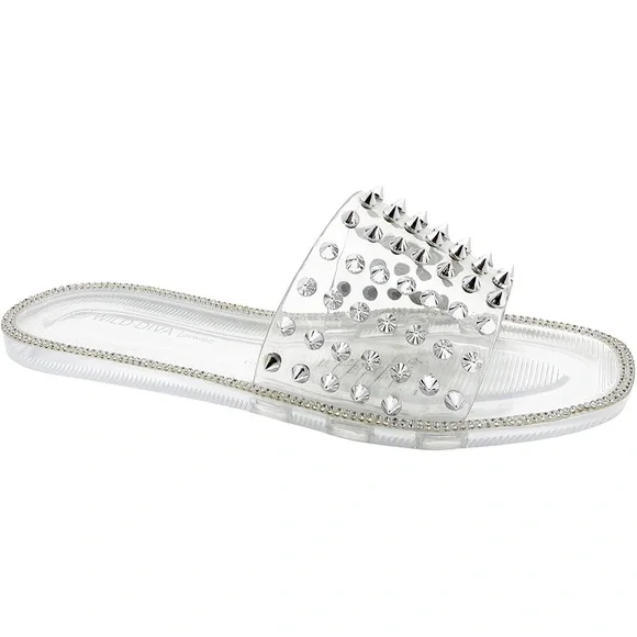 FOREVER 21 WILD DIVA LOUNGE Jacelyn Clear Studded Rhinestone PVC Sandals 10 NIB - Picture 1 of 10
